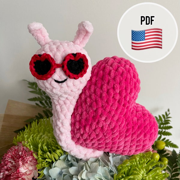 PDF Snail Romantic Snail Crochet toys Crochet snail Valentine's Day Pattern in English Crochet pattern Snail pattern Love Gift idea Heart