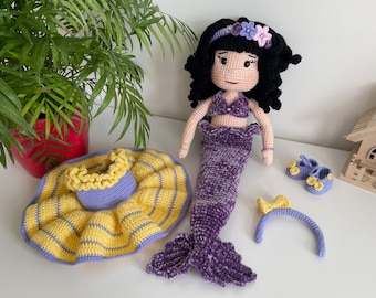 Muñeca Sirena Muñeca de ganchillo Princesa Muñeca Amigurumi Regalo para hija Muñeca con accesorios Muñeca de hilo