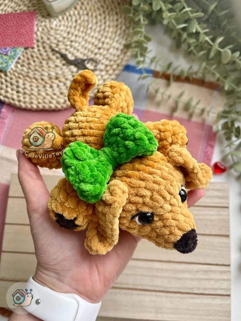 Virkat hundmönster, tax amigurumi PDF, grovt garn valp plyschleksak bild 6