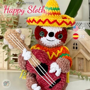 Happy Sloth Crochet Pattern – Amigurumi Plush Toy (PDF in English & Spanish)