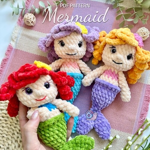 Little Mermaid Crochet Pattern - Cute Amigurumi Doll with Tail, Low Sew, Beginner-Friendly Plush Toy, Handmade Gift for Kids