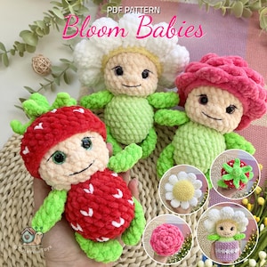 Bloom Babies Crochet Pattern – Amigurumi Flower Doll Set with Pot, Baby Strawberry, Daisy & Rose, Beginner-Friendly PDF, Handmade Toy Gift