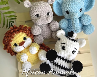 Crochet African Animals PDF Pattern: Elephant, Hippo, Lion, Zebra (Amigurumi)