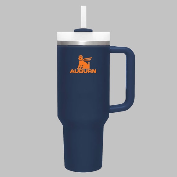 Collegiate Auburn University Stanley Style 40oz Tumbler with Screw on 3  position lid, Handle & Straw - Rally Cry