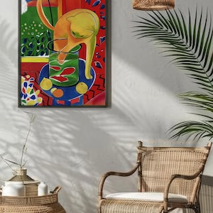 Matisse Cat Wall Art | Cat and Red Fish Art | Yellow Cat Print | Colorful Wall Art | Vibrant Wall  | Digital DOWNLOAD | Printable Wall Art