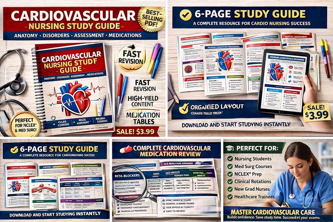 Cardiovascular Nursing Study Guide | Cardiac Anatomy, Physiology, Meds ...