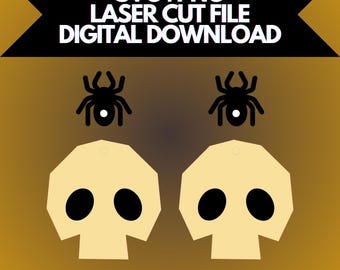 Brincos de moeda com caveira de aranha em SVG e PNG | Arquivo digital apenas! Para corte a laser e muito mais