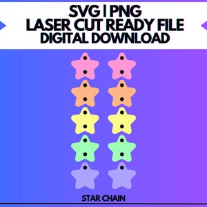 May include: A chain of eight colorful stars, each with a different color, including pink, orange, yellow, green, and purple. The stars are arranged in a vertical line and the text "STAR CHAIN" is below the chain.