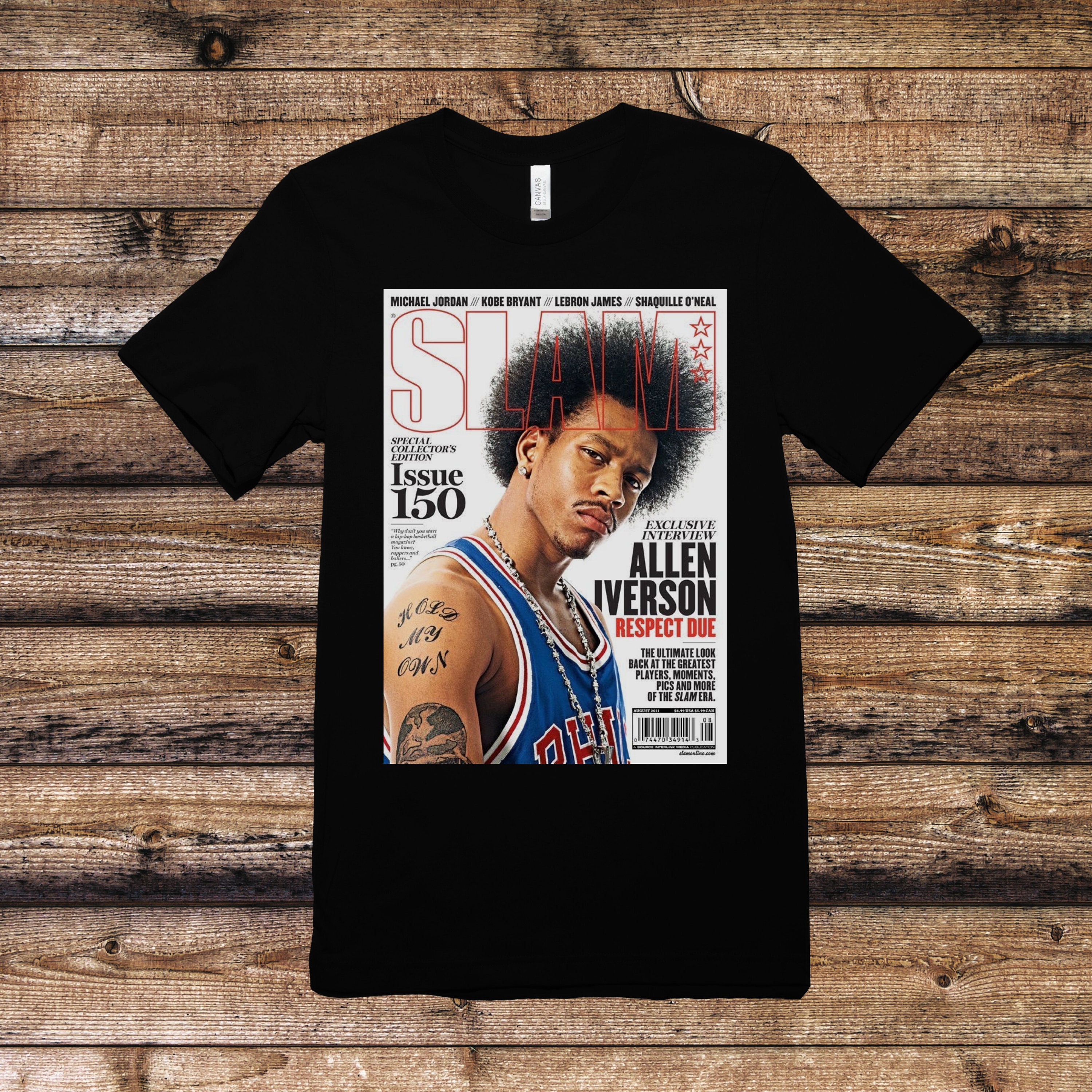 Allen Iverson MEDIUM Black T Shirt Slam Magazine Mitchell Ness Tee Basketball