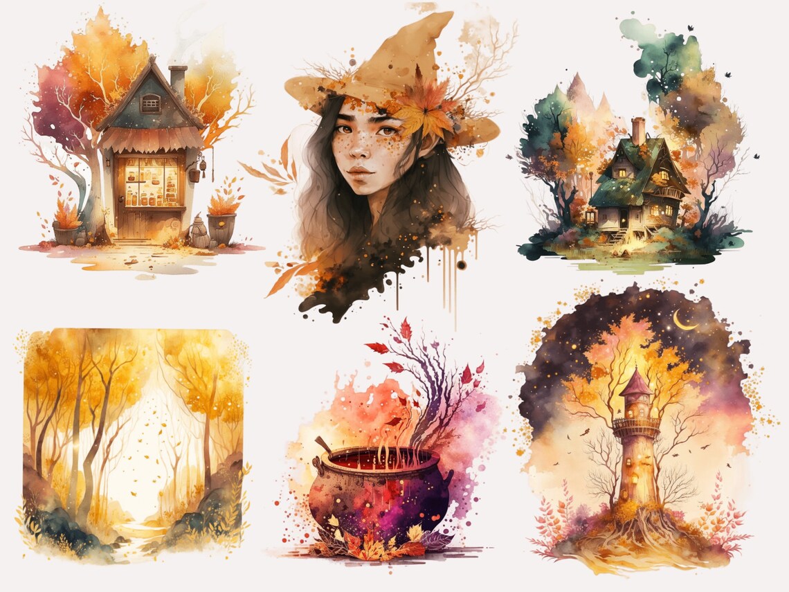 Fantasy Witch Clipart, Watercolor Witch Clipart, Fairytale Clipart ...
