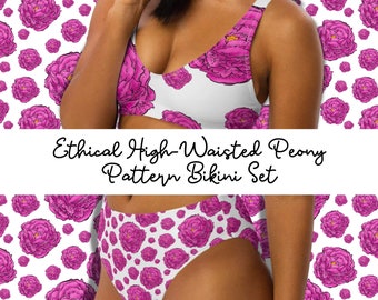 Ethical Peony Pattern High Waisted Bikini Set