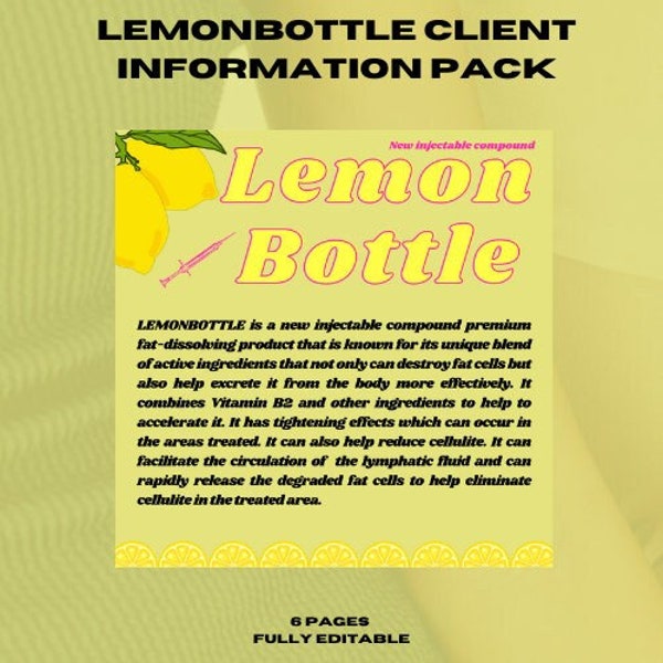 LEMON BOTTLE Fat Dissolving Client Information Pack / Full information on Lemon Bottle / Digital Product for clients / Fully Editable Canva