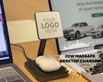 20W Mag Safe Desktop Charger, Company Logo Engraved Charger, Customized Wireless Corporate Gift, Personalized Wireless Desktop Phone Charger