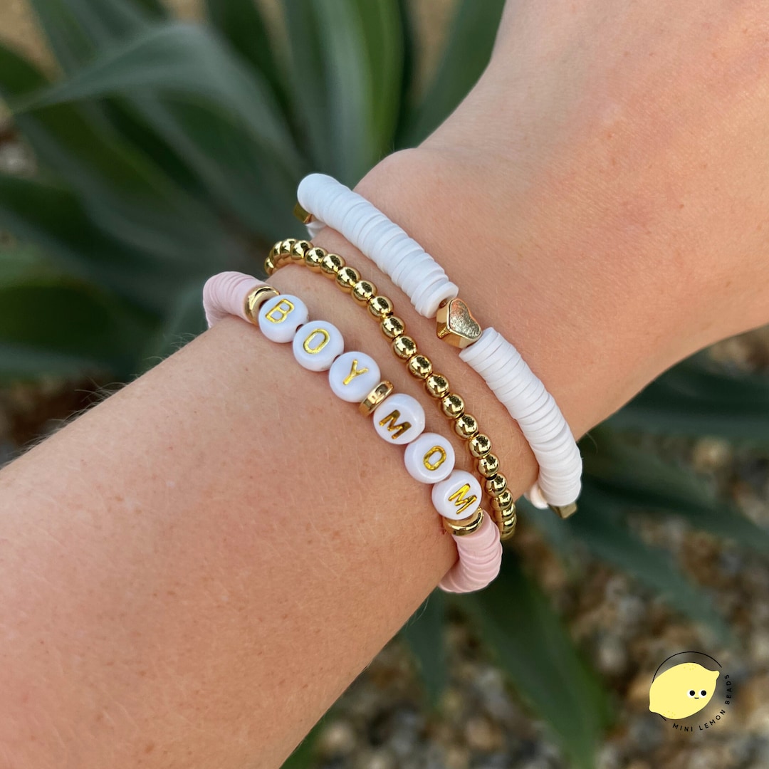 BOY MOM Bracelet Boy Mom Bracelet Stack Bead Bracelet Word Bracelet Boy Mom Era Mothers Day Gift