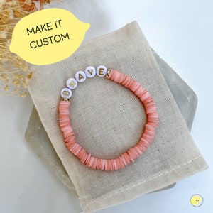 Custom WORD Bracelet | Heishi Bracelet Stack | Inspirational Bracelet | Word Bracelet Gold | Bracelets for Women | Word Bracelet Stack