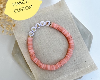 Custom WORD Bracelet | Heishi Bracelet Stack | Inspirational Bracelet | Word Bracelet Gold | Bracelets for Women | Word Bracelet Stack