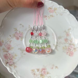 apple core green heart phone charm heisei retro beaded keychain strap for digi cam and jumino core  kawaii fruit bag charms
