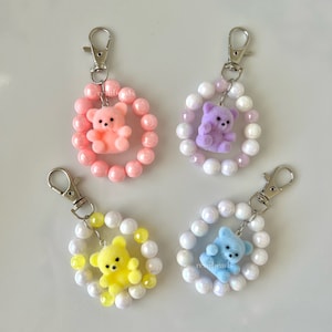 Cute Bear Keychain Pink Blue Purple Yellow Beaded Keychain - Kawaii Gifts For Her - Adorable Handmade Bag Accessory