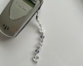 Dainty Phone Charm Heart Purple Lilac Clear Aesthetic Beaded Keychain Mom Phone Gift For Her, Kimi ni Todoke Charm