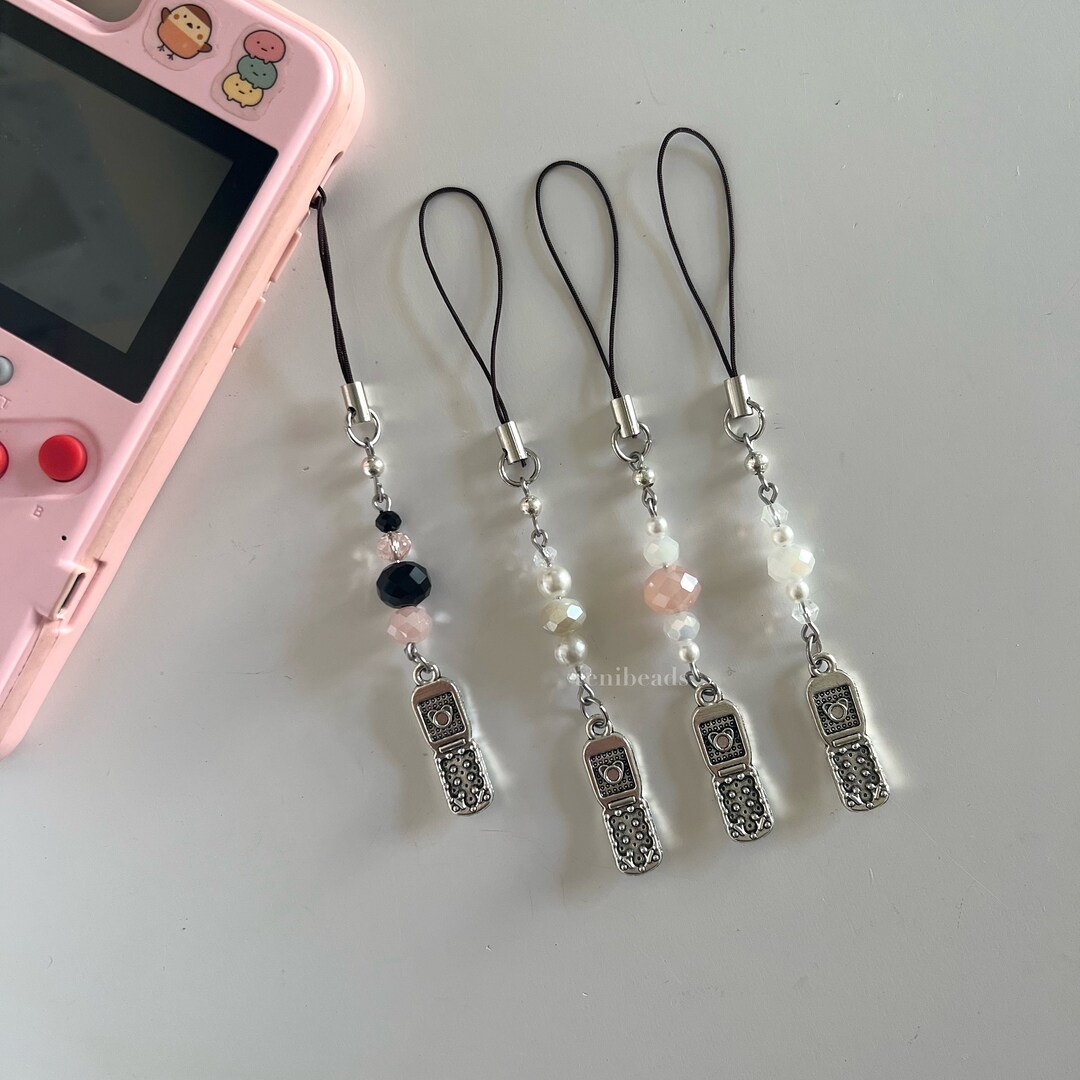Pink Black Phone Charms Flip Phone Charm Handy Charm Black Phone Charm