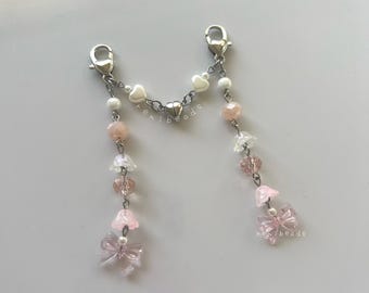 Pink Beaded Matching Keychains Cute Bow Heart Magnet Charms For Best Friend, Couple, Matching Gifts For Friends