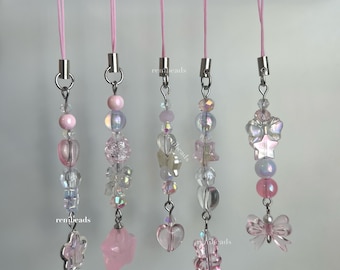 Pink Phone Charm Cute Beaded Keychain Aesthetic Phone Straps Y2k Star Kpop Binders Gift for Her Phone Accessory Stocking Stuffer Gifts