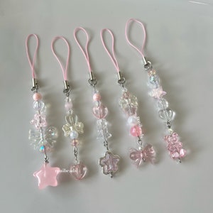 Pink Phone Charm Cute Beaded Keychain, Pink Phone Straps, Y2k Star Heart Keychain for Kpop Binders  Gift for Her