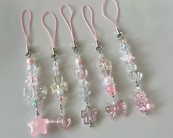 Adorable porte-clés en perles rétro Heisei pour téléphone rose