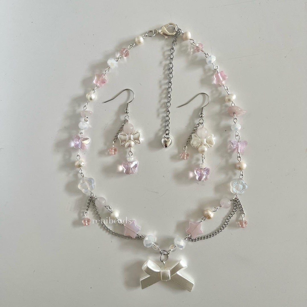 Pink Coquette Bow Jewelry Set Bow Earrings Pink Coquette Bow Etsy