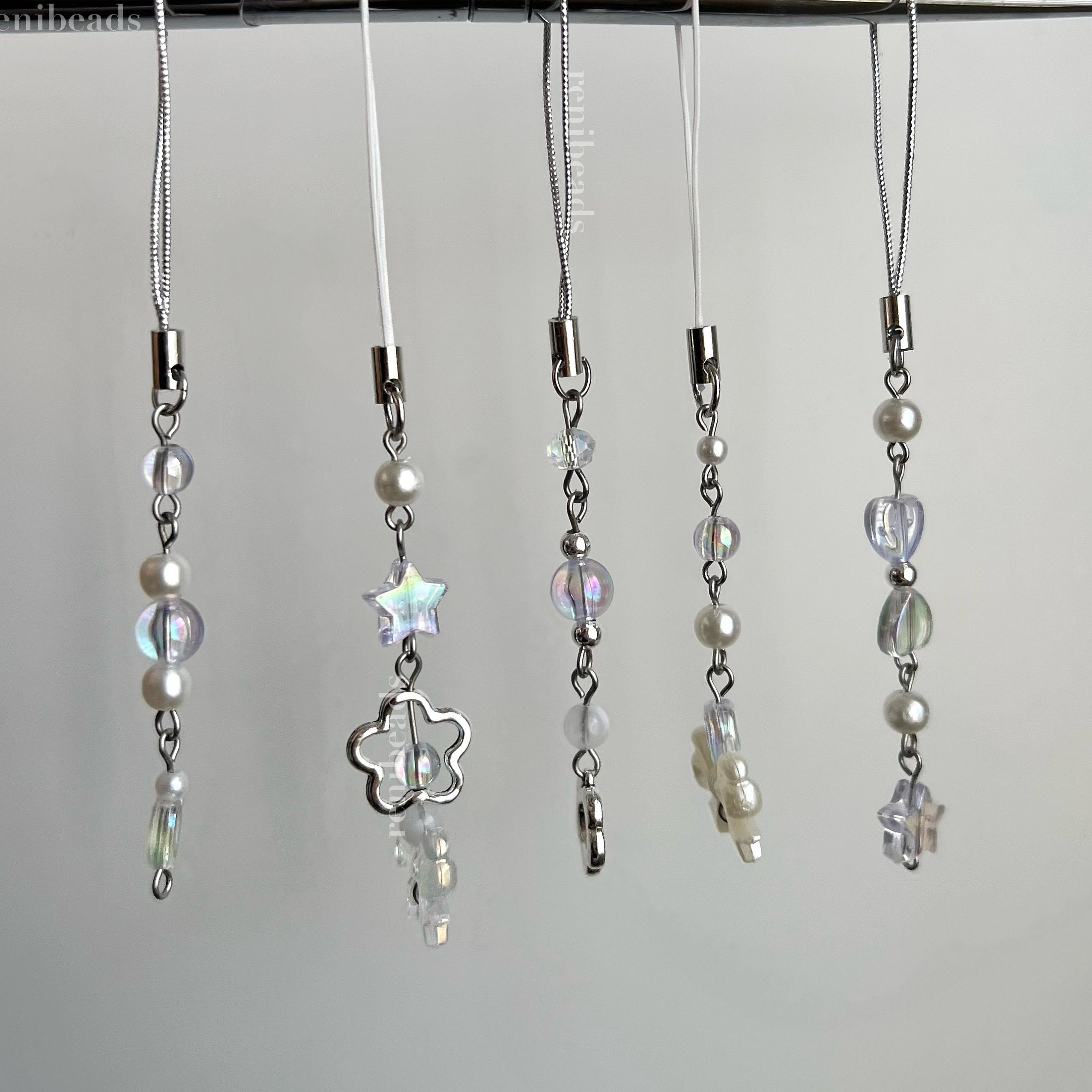Simple Phone Charm Dainty Keychains, White Pearl Simple Coquette Y2k Beaded Keychain Gifts for Her, Kimi ni todoke stocking stuffer gifts