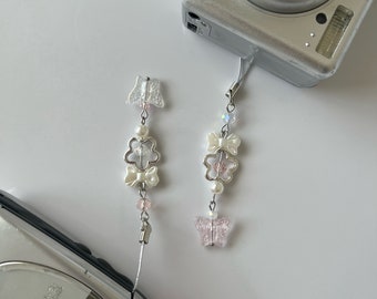 Butterfly Phone Charms Pink Keychain Beaded Bow Coquette Gifts For Her