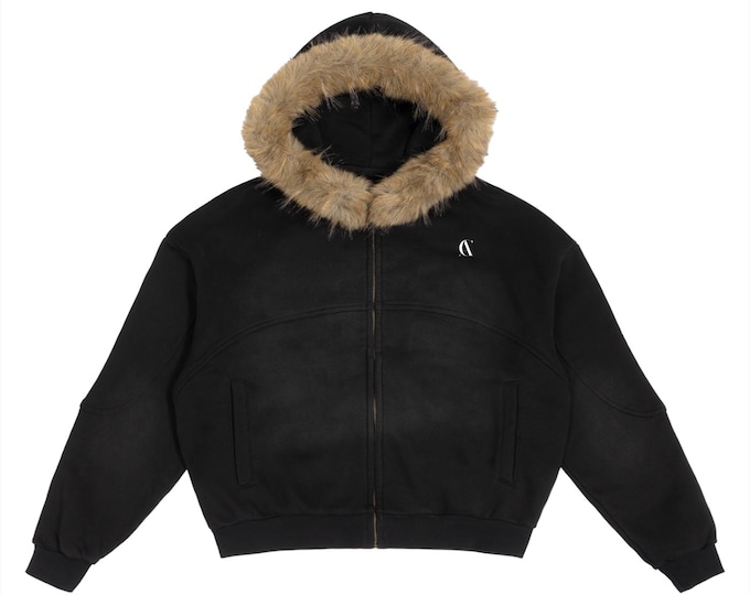 Featured listing image: Faux Fur Hooded Bomber Jacket – Black Oversized Winter Coat