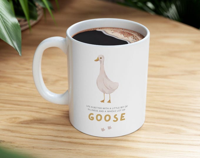 Silly Goose Ceramic Mug, Funny Coffee Cup, Quirky Tea Mug, Cute Bird Lover Gift, Animal Print Kitchen Decor, Novelty Beverage Mug