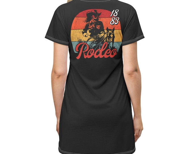 Retro Rodeo T-Shirt Dress, Boho Chic Summer Dress, Western Style Casual Wear, Country Concert Outfit, Gift for Cowgirls