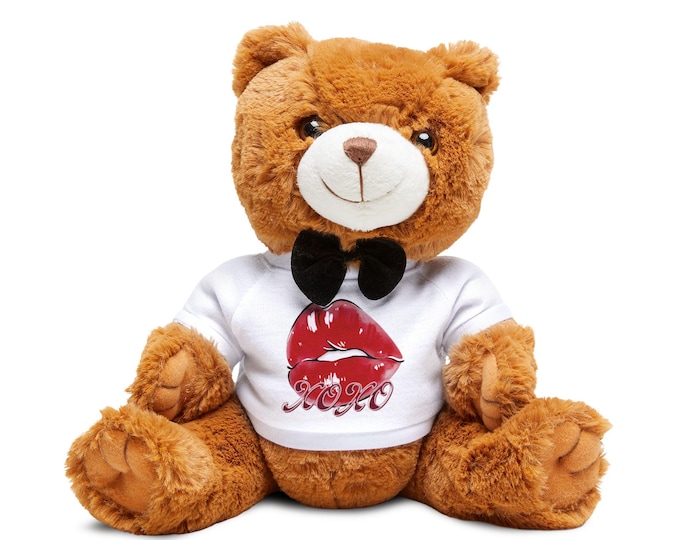 Kissing Teddy Bear Plush: Customizable T-Shirt, Valentine's Gift