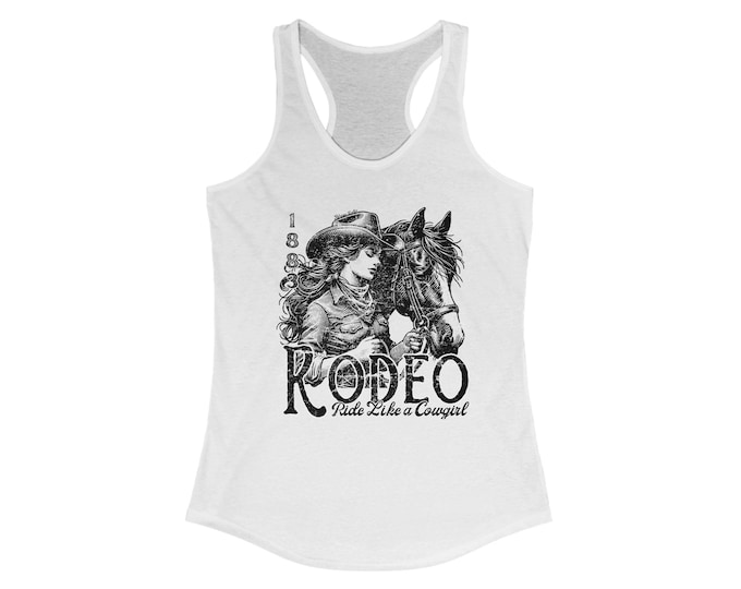 Rodeo Style Women's Racerback Tank, Cowgirl Apparel, Summer Workout Top, Country Music Festival Shirt, Gift for Horse Lovers
