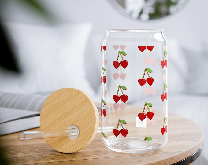 Cherry-Design Sipper Glass | 16oz Reusable Drinkware | Eco-Friendly Beverage Cup, Perfect for Picnics, Gifts, Summer Parties, Eco-conscious