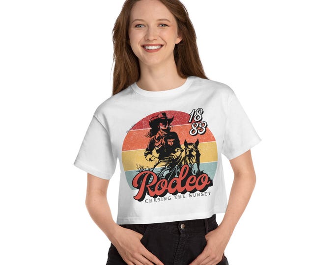 Retro Rodeo Cropped T-Shirt, Vintage Western Style Tee, Women's Festival Top, Boho Summer Wear, Country Music Shirt, Outdoor Adventure