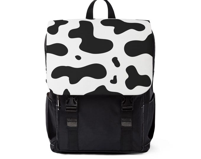 Cow Print Shoulder Backpack - Oxford Canvas Travel Daypack