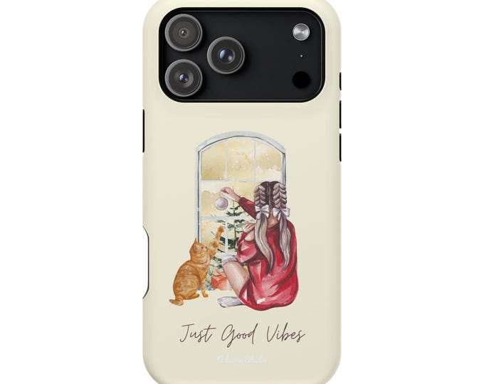 Cozy Window Cat & Girl Just Good Vibes Phone Case
