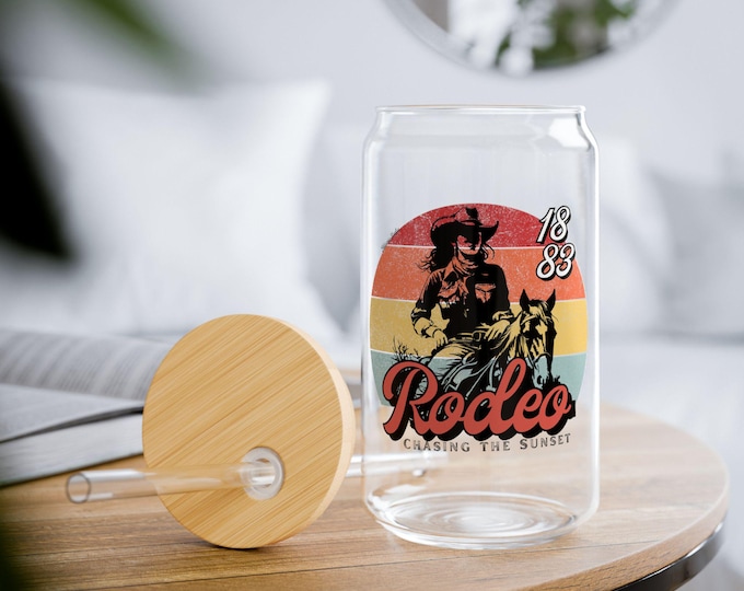 Cowgirl Sipper Glass - Western Cowgirl Theme 16oz Glass Cup, Country Cowgirl Kitchen Decor, Rodeo Cowgirl Gift, Cowgirl Birthday Party