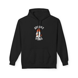 Spooky Vibes Fleece Hoodie: Halloween Ghost Graphic Pullover