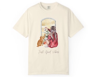 Cozy Window Cat Scene T-shirt | Just Good Vibes