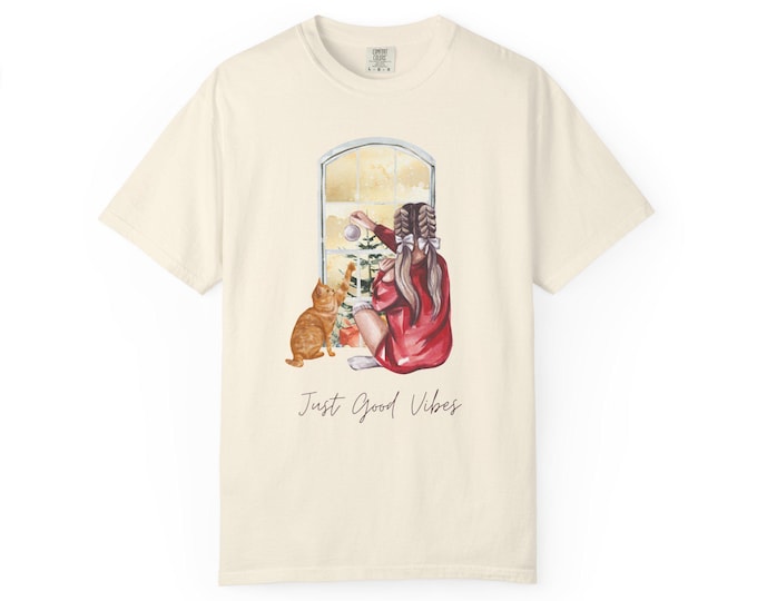 Featured listing image: Cozy Window Cat Scene T-shirt | Just Good Vibes