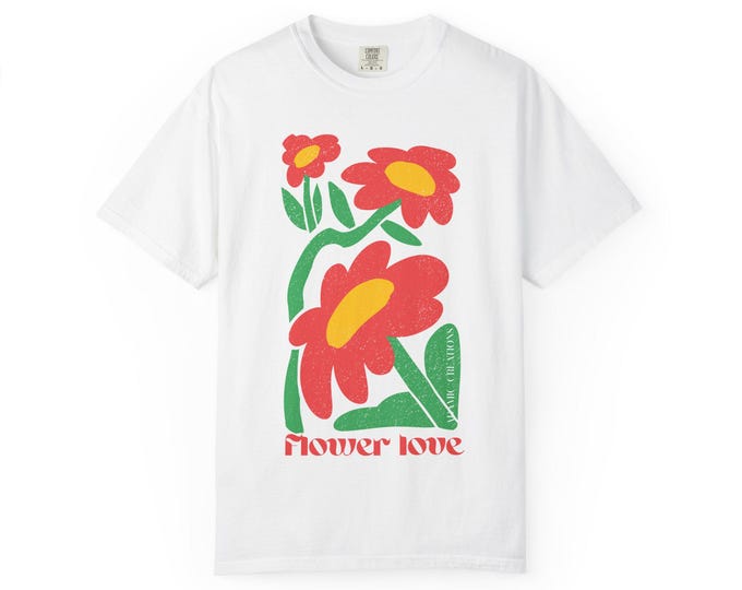 Flower Love T-Shirt, Garment-Dyed, Unisex Spring Tee