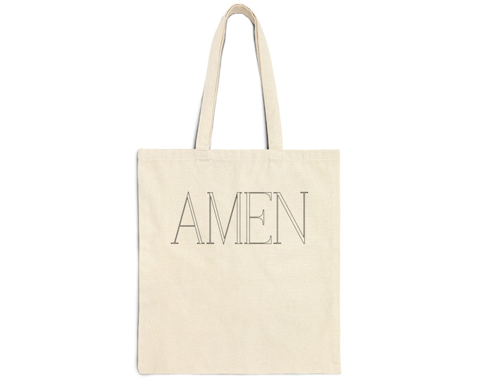 Minimalist 'Amen' Cotton Canvas Tote Bag, Eco-Friendly Carryall