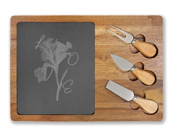 Rose LOVE Engraved Charcuterie Board | Slate Inlay Cheese Set