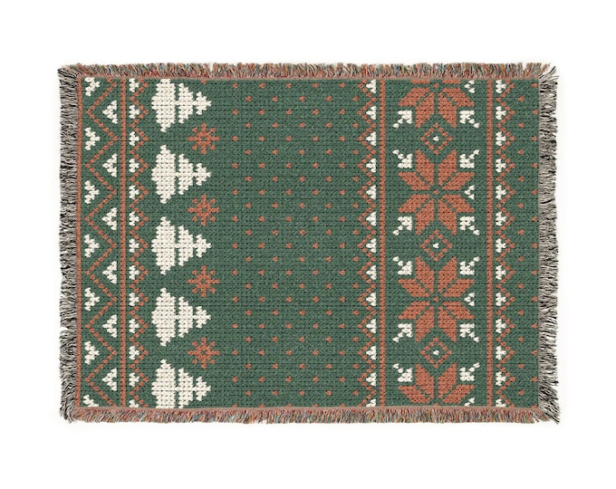 Christmas Woven Cotton Blanket - Festive Holiday Decor