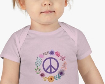 Baby Onesie Peaceful Onesie Floral Onesie Peace Flower Onesie Short Sleeve Onesie flower shirt peace sign shirt for baby gift of peace shirt