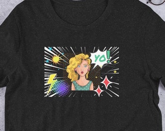Comic t-shirt Cartoon shirt Unisex shirt Yo! t shirt retro shirt bold electric shirt captivating shirt sparks Gift for him Gift for her